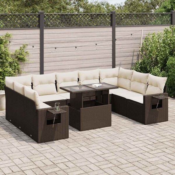vidaXL Garden Sofa Set Brown PE rattan 10-piece set Adjustable Armrests