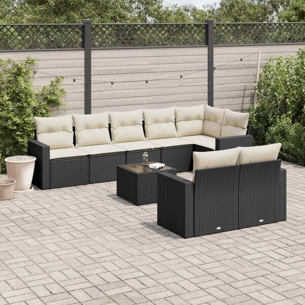 vidaXL Garden Sofa Set Black PE rattan Large Adjustable Armrests