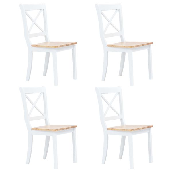 vidaXL Dining Chair Set of 4 White and Natural Wood Solid rubber wood