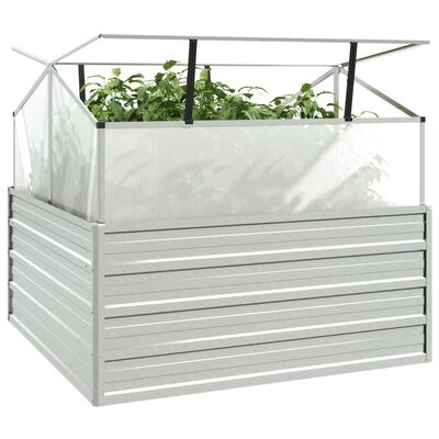 vidaXL Garden Raised Bed with Greenhouse 39.4"x39.4"x33.5" Silver