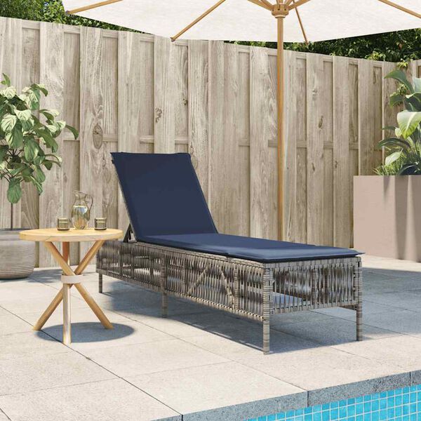 vidaXL Patio Sun Lounger Grey PE rattan Large Multi-Position Backrest