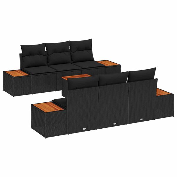 vidaXL Garden Sofa Set with Cushion 7 pcs Black Poly rattan