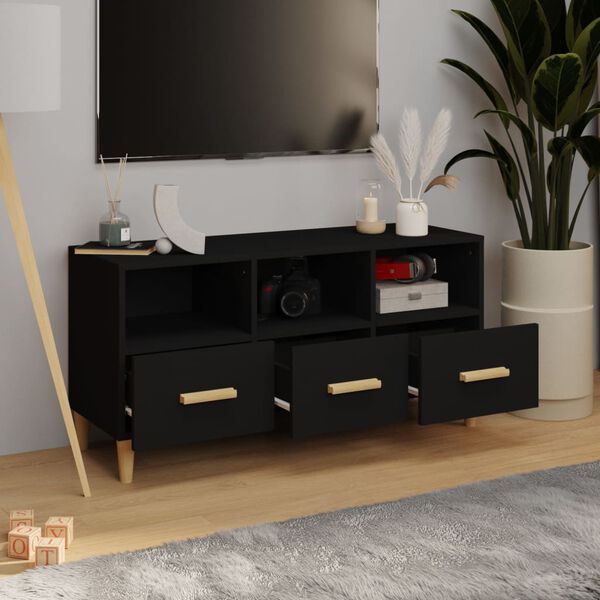 vidaXL TV Cabinet Black Engineered Wood Medium TV Stand Rectangular