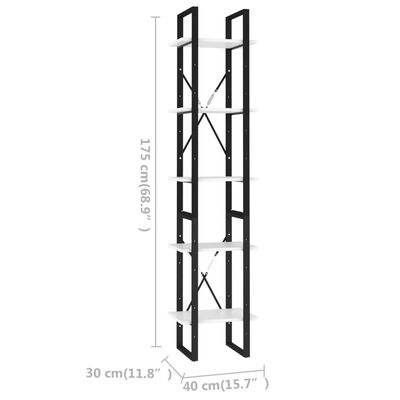 vidaXL 5-Tier Book Cabinet White 15.7"x11.8"x68.9" Engineered Wood