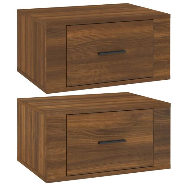 vidaXL Wall-mounted Bedside Cabinet Set of 2 Brown oak Engineered wood