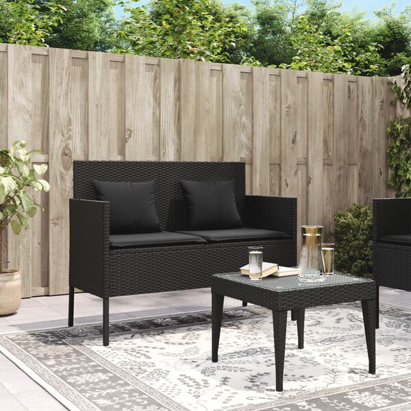 vidaXL Garden Bench Black PE rattan Garden Bench Rectangular Modern