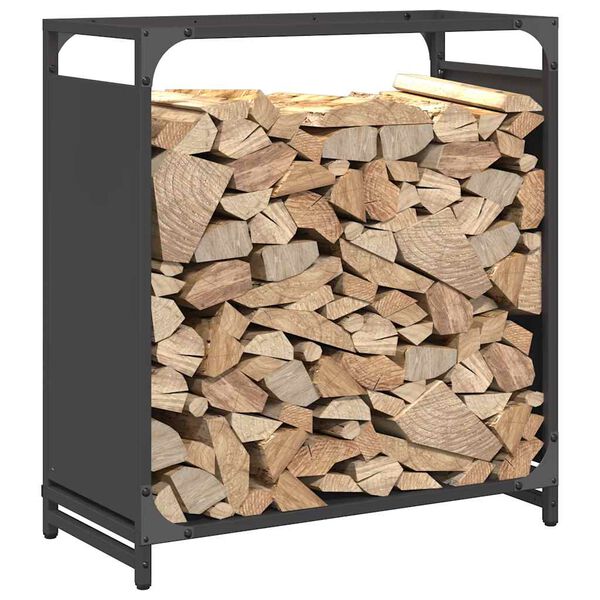 vidaXL Firewood Rack Black 23.6x11.0x25.6" Cold-rolled steel