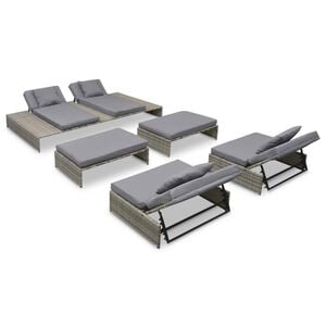 vidaXL Sun Bed Grey PE Rattan Large Adjustable Armrests