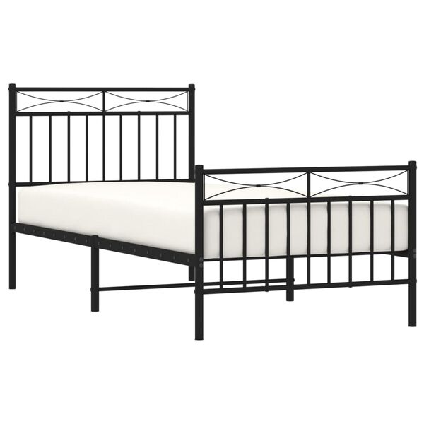 vidaXL Bed Frame Black Powder-Coated Steel Twin Bed Frame Rectangular