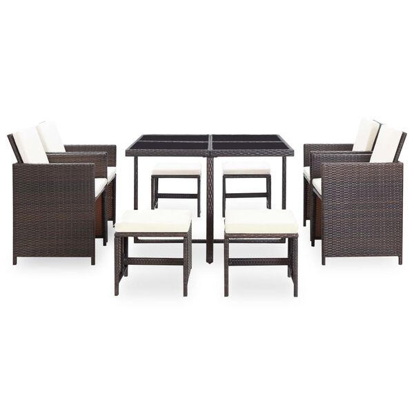 vidaXL Outdoor Dining Set Brown Steel 9 Piece Set Removable Covers