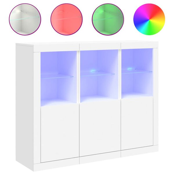 vidaXL Sideboard Set of 3 White Engineered wood, Glass Large Lights