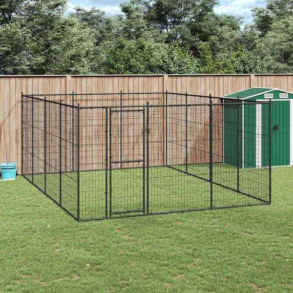 vidaXL Dog Kennel Black Powder-coated steel Large Durable Dog Kennel