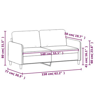 Product technical diagram with dimensions of sofa: width 158 cm, depth 77 cm, seat 140 cm, height 80 cm