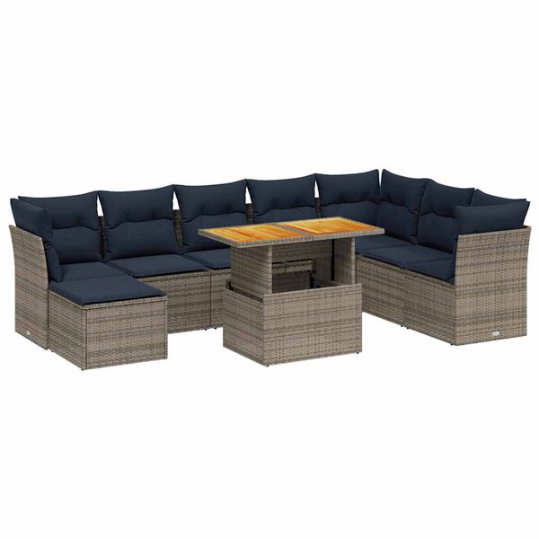 vidaXL 9 Piece Patio Sofa Set with Cushions Gray Poly Rattan