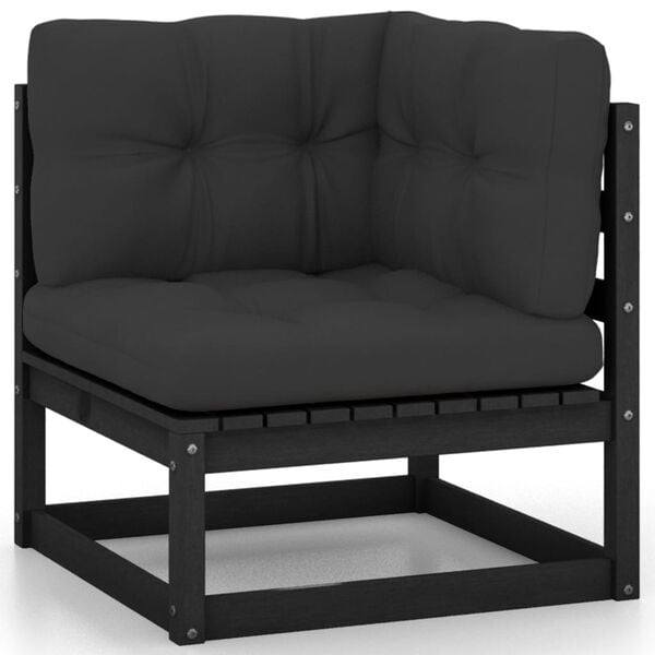 vidaXL Garden Lounge Set Black Solid pine wood, 100% polyester Large