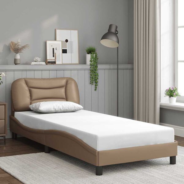 vidaXL Bed Frame without Mattress "Hvar" Cappuccino 35.4"x74.8" Faux Leather