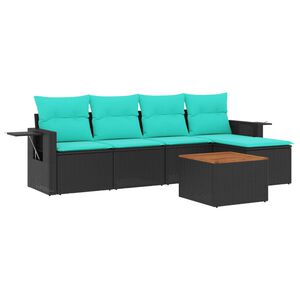vidaXL 6 Piece Patio Sofa Set with Cushions Black Poly Rattan