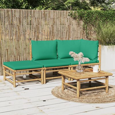 vidaXL 3 Piece Patio Lounge Set with Green Cushions Bamboo