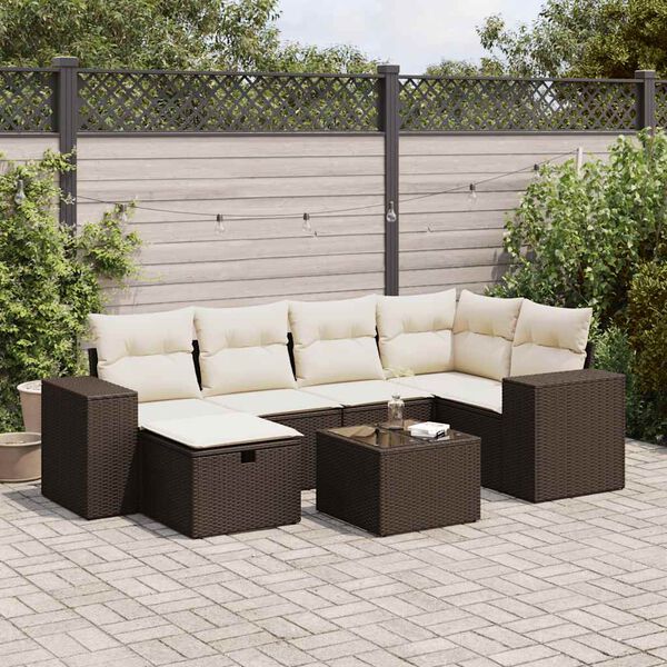 vidaXL Garden Sofa Set Brown PE Rattan 7 Piece Set Modular