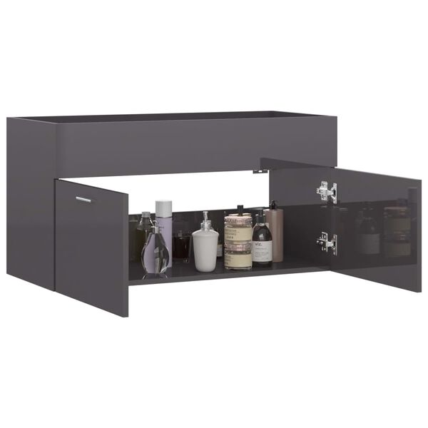 vidaXL Sink Cabinet High gloss grey Engineered wood Large