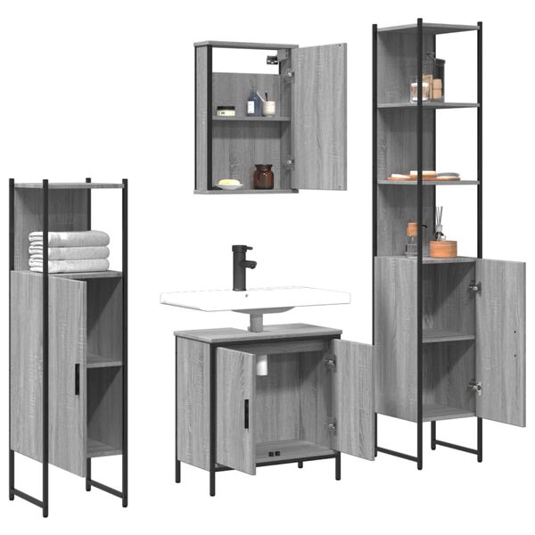 vidaXL Bathroom Furniture Set Grey Sonoma