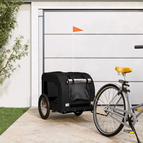 vidaXL Pet Bike Trailer Black Oxford Fabric, Iron Compact Durable