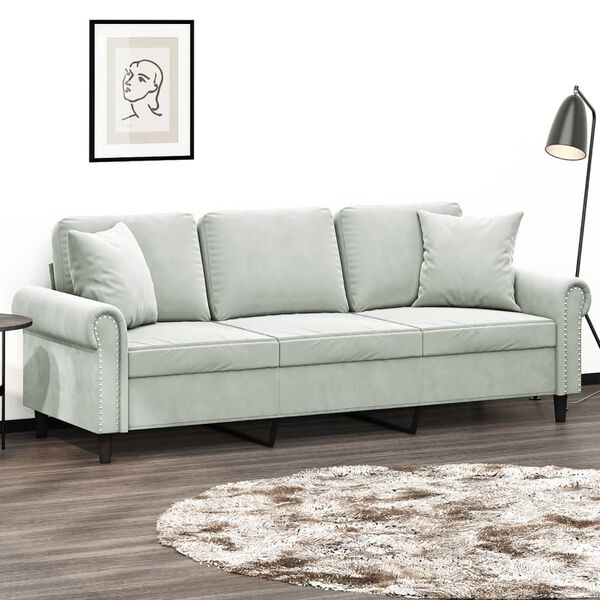 vidaXL 3-seater Sofa Light grey Velvet (100% polyester), metal, textilene