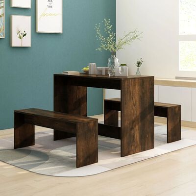 vidaXL 3 Piece Dining Set Smoked Oak Engineered Wood