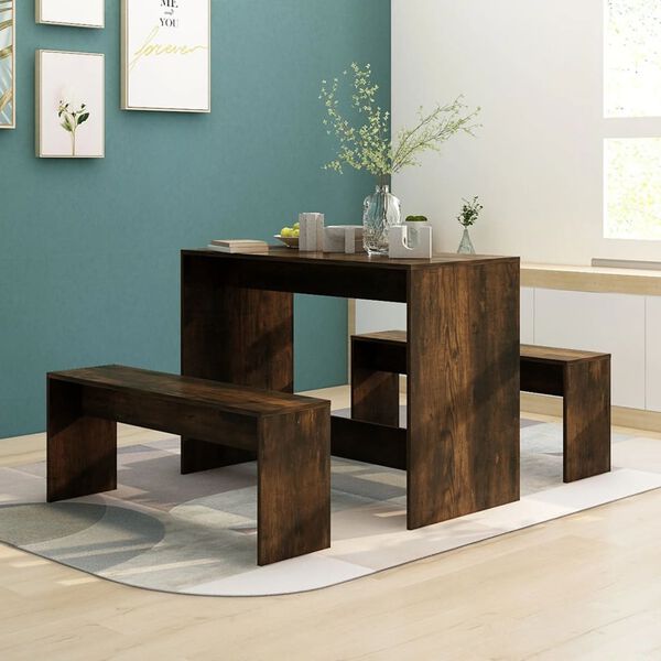 vidaXL Dining Set Smoked Oak Engineered Wood Standard Seats Many