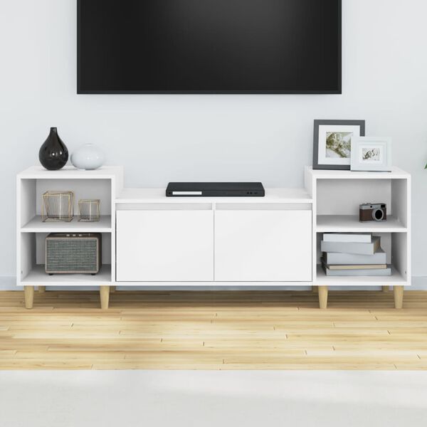 vidaXL TV Cabinet White Engineered Wood, Eucalyptus Wood 63 in
