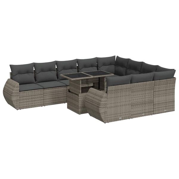 vidaXL Garden Sofa Set Grey PE rattan, powder-coated steel, tempered glass