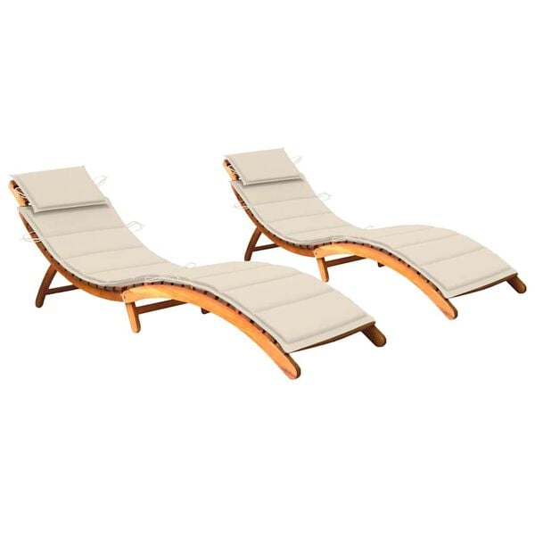 vidaXL Sun Lounger Cream Cushion, Natural Wood