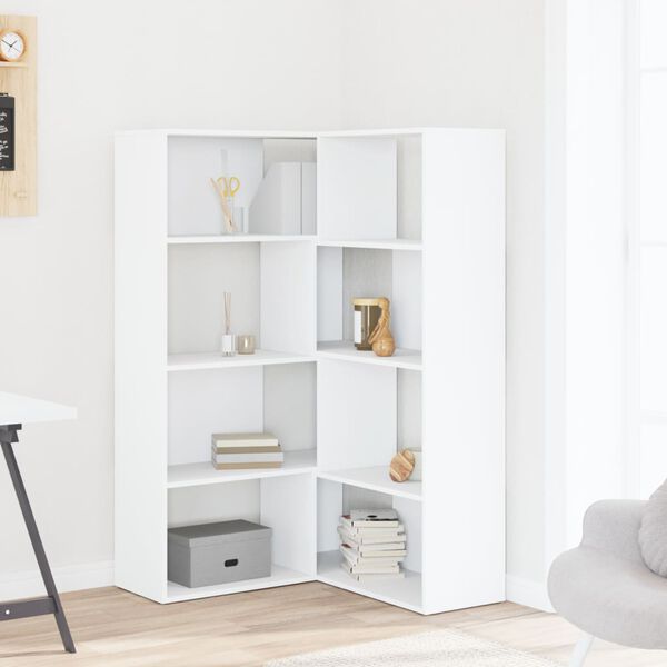 vidaXL Corner Bookcase White Engineered Wood Medium Corner Bookcase
