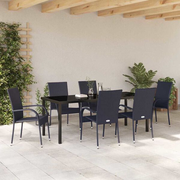vidaXL Garden Dining Set 7 pcs Black Powder-Coated Steel
