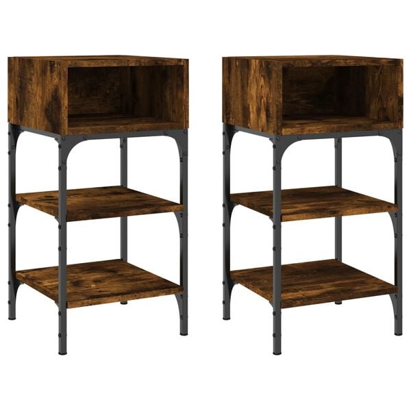 vidaXL Bedside Table Set of 2 Smoked oak Engineered wood, iron 27.6 in