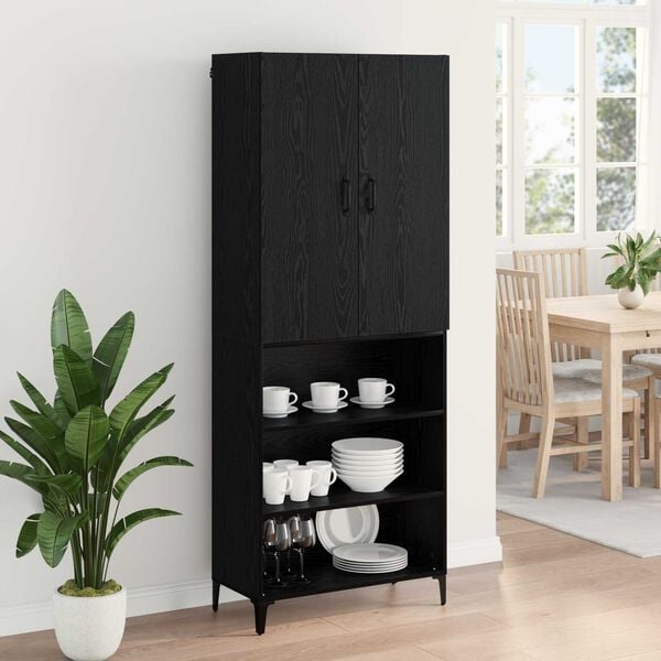 vidaXL Highboard Black Oak 27.36 x 13.39 x 70.87 in Engineered Wood