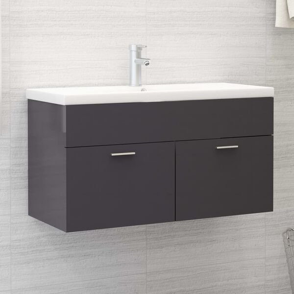 vidaXL Sink Cabinet With Basin High Gloss Grey, White