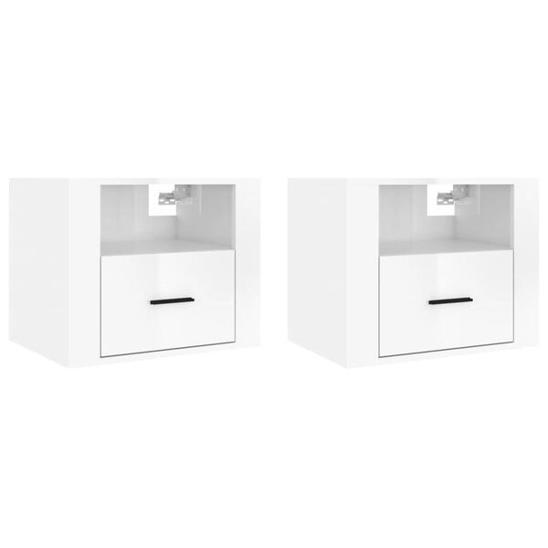 vidaXL Wall-mounted Bedside Cabinet Set of 2 High gloss white