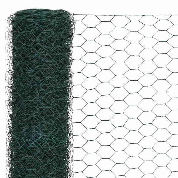 vidaXL Chicken Wire Fence Steel with PVC Coating 82.0x4.9' Green