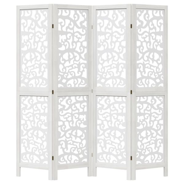 vidaXL Room Divider 4 Panels White Solid Wood Paulownia
