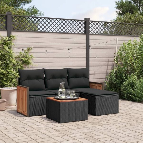 vidaXL Garden Sofa Set Black PE rattan 5 Piece Set Modular