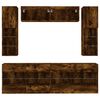 vidaXL 6 Piece TV Wall Stand Set with LED Lights Smoked Oak