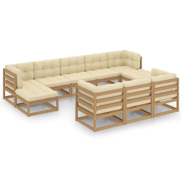 vidaXL Garden Lounge Set Honey brown Solid pinewood, fabric (100% polyester)