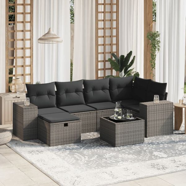 vidaXL Garden Sofa Set Light Grey Poly Rattan Large Modular
