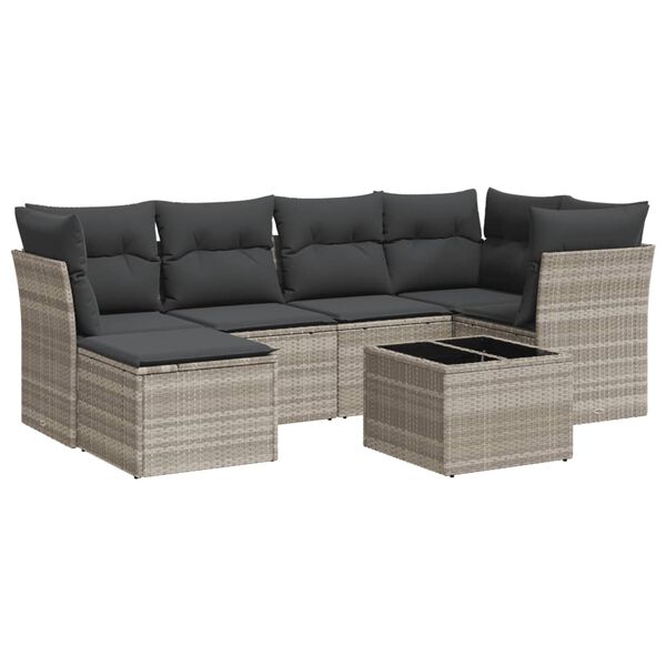 vidaXL Garden Sofa Set Light grey PE Rattan 7 Piece Set Modular