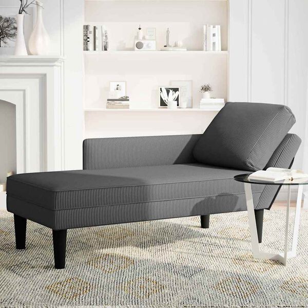 vidaXL Chaise Lounge Dark Grey Corduroy fabric, Plywood, Plastic, Foam