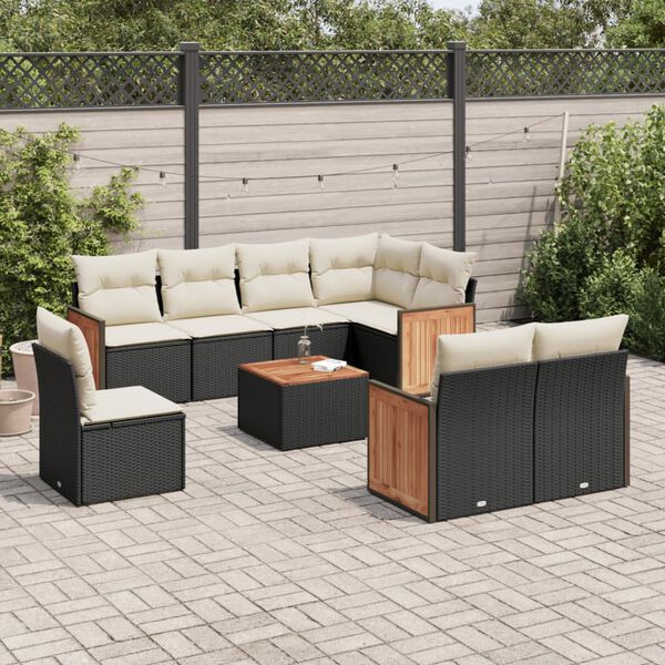 vidaXL Garden Sofa Set Black PE rattan 9 Piece Set Modular