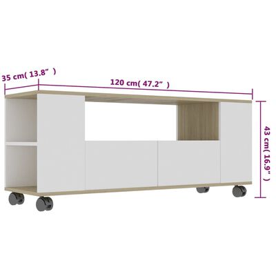 vidaXL TV Cabinet White and Sonoma Oak 47.2"x13.8"x16.9" Engineered Wood