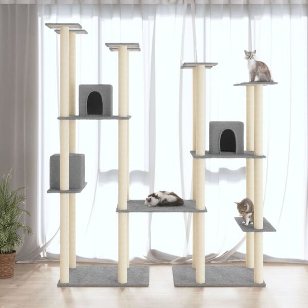 vidaXL Cat Tree Light Grey Engineered wood, plush, sisal Large Durable