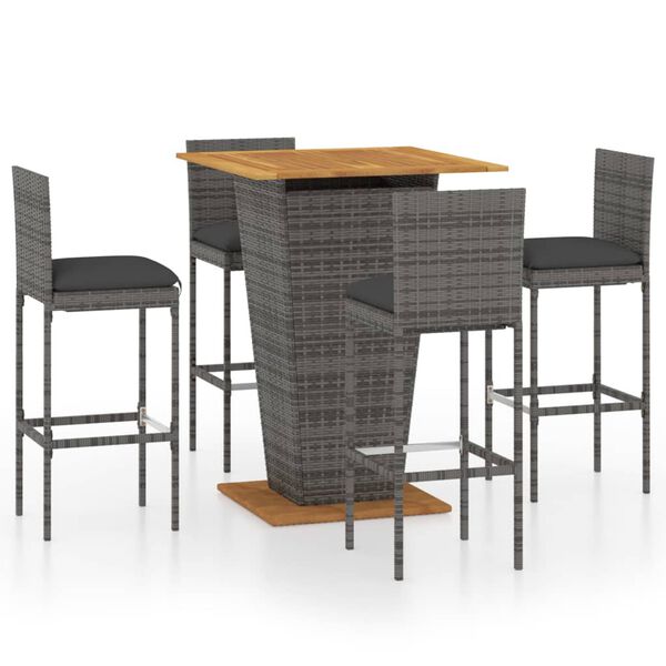 vidaXL Garden Bar Set Grey Poly Rattan Medium Durable Garden Bar Set